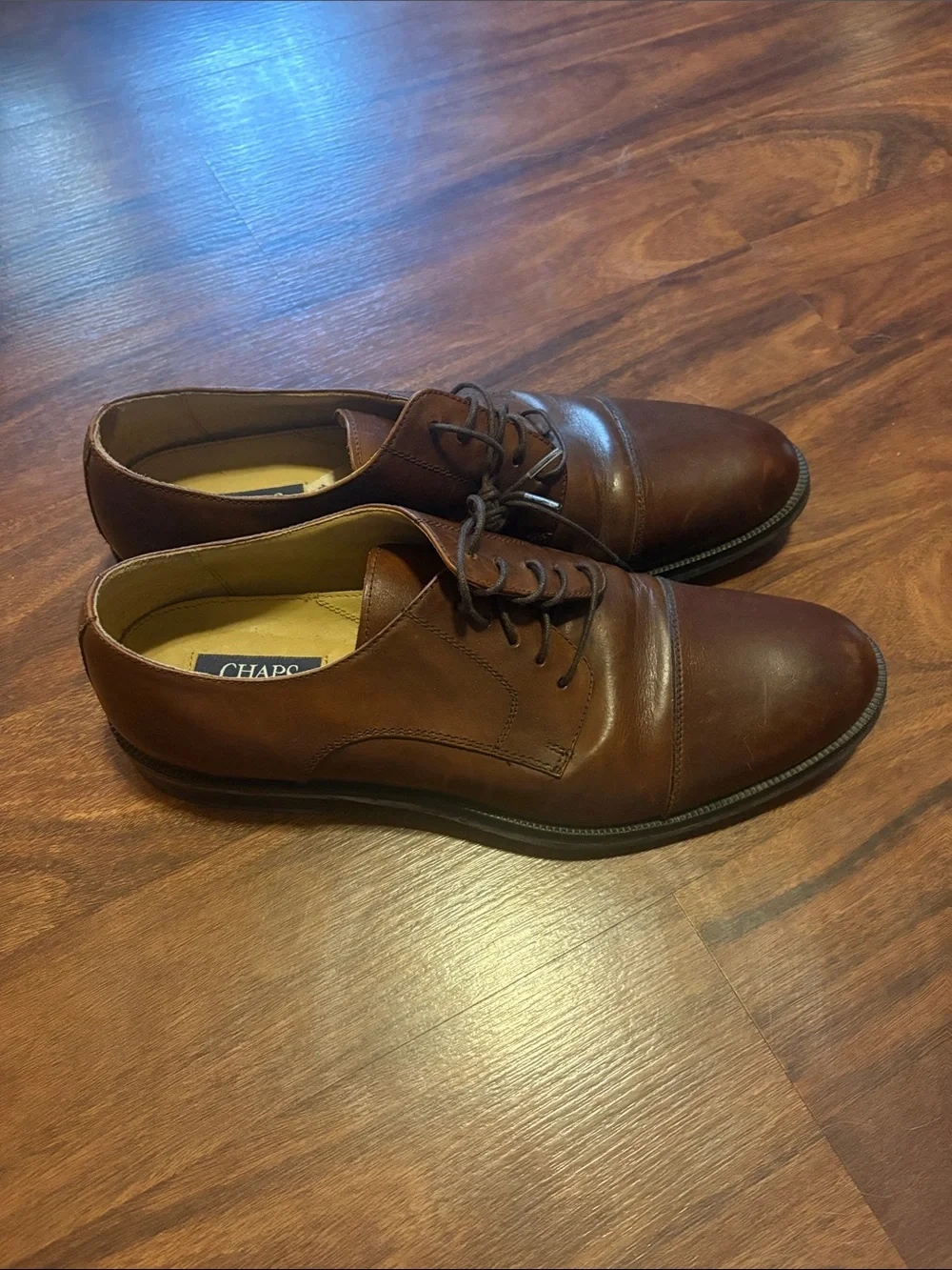 Chaps Men's Brown Leather Dress Oxfords - Classic Lace-Up